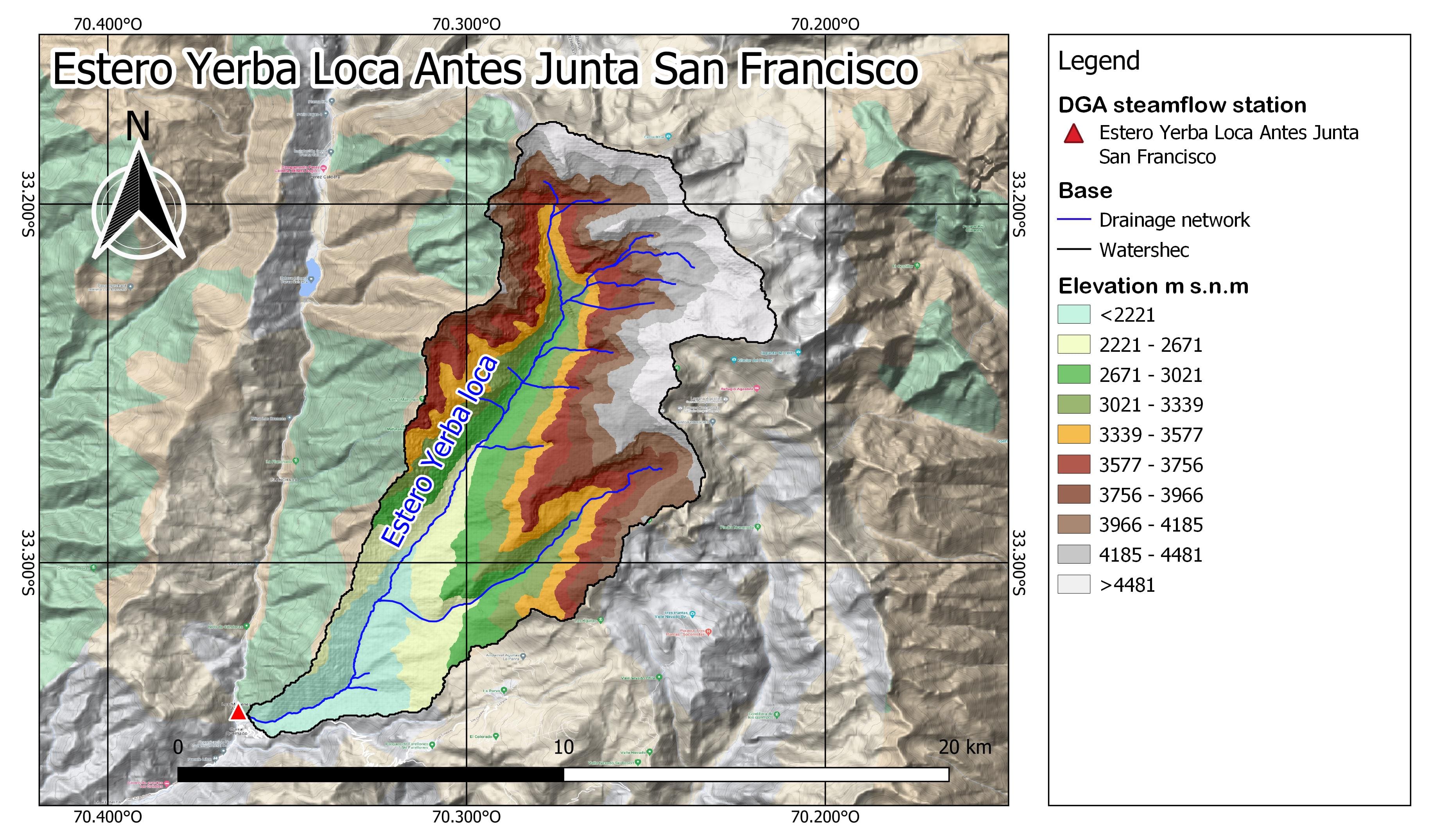 Mapa de elevacion Subcuenca del Río San Francisco Antes Junta Estero Yerba Loca.