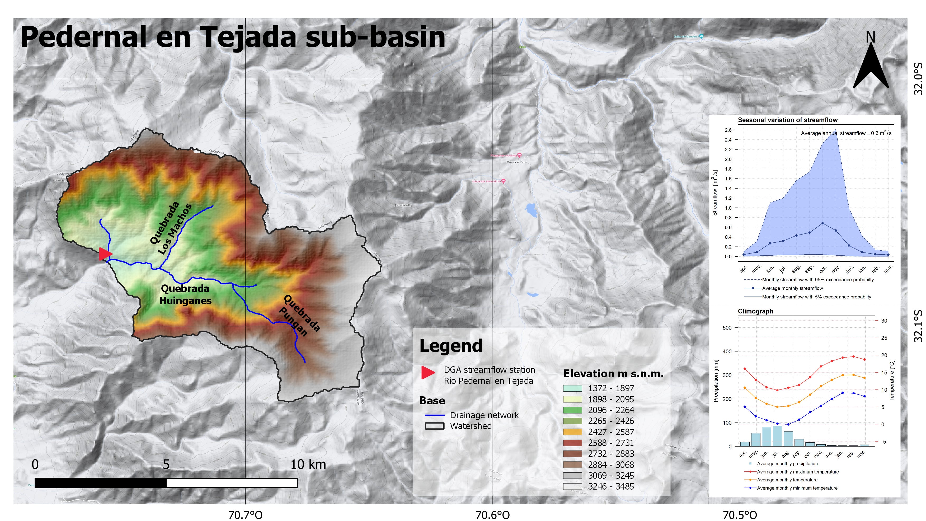 Mapa de elevacion Subcuenca de Río Pedernal en Tejada