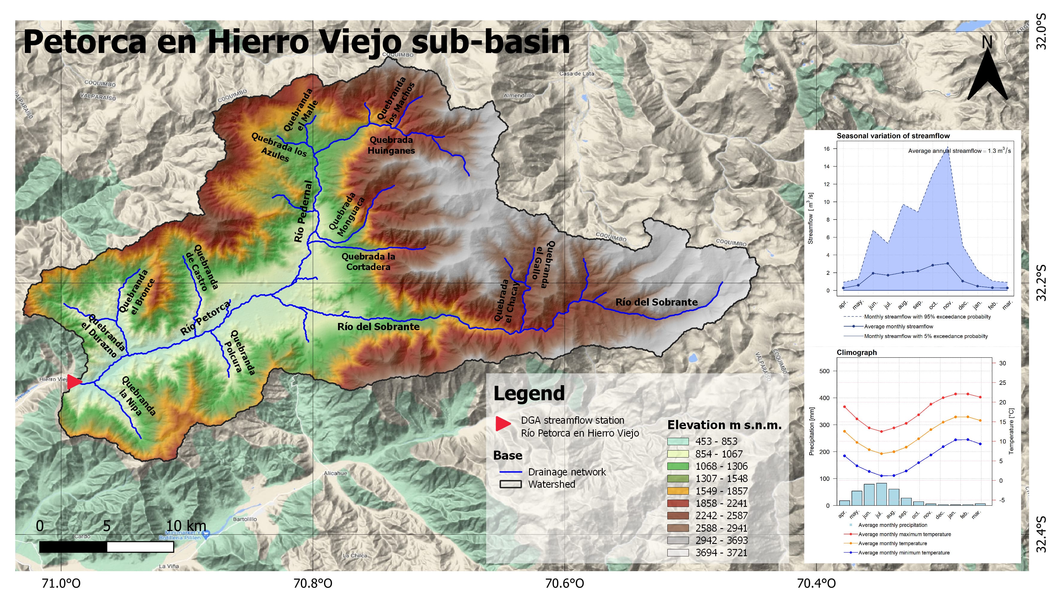 Mapa de elevacion subcuenca de Río Petorca en Hierro Viejo