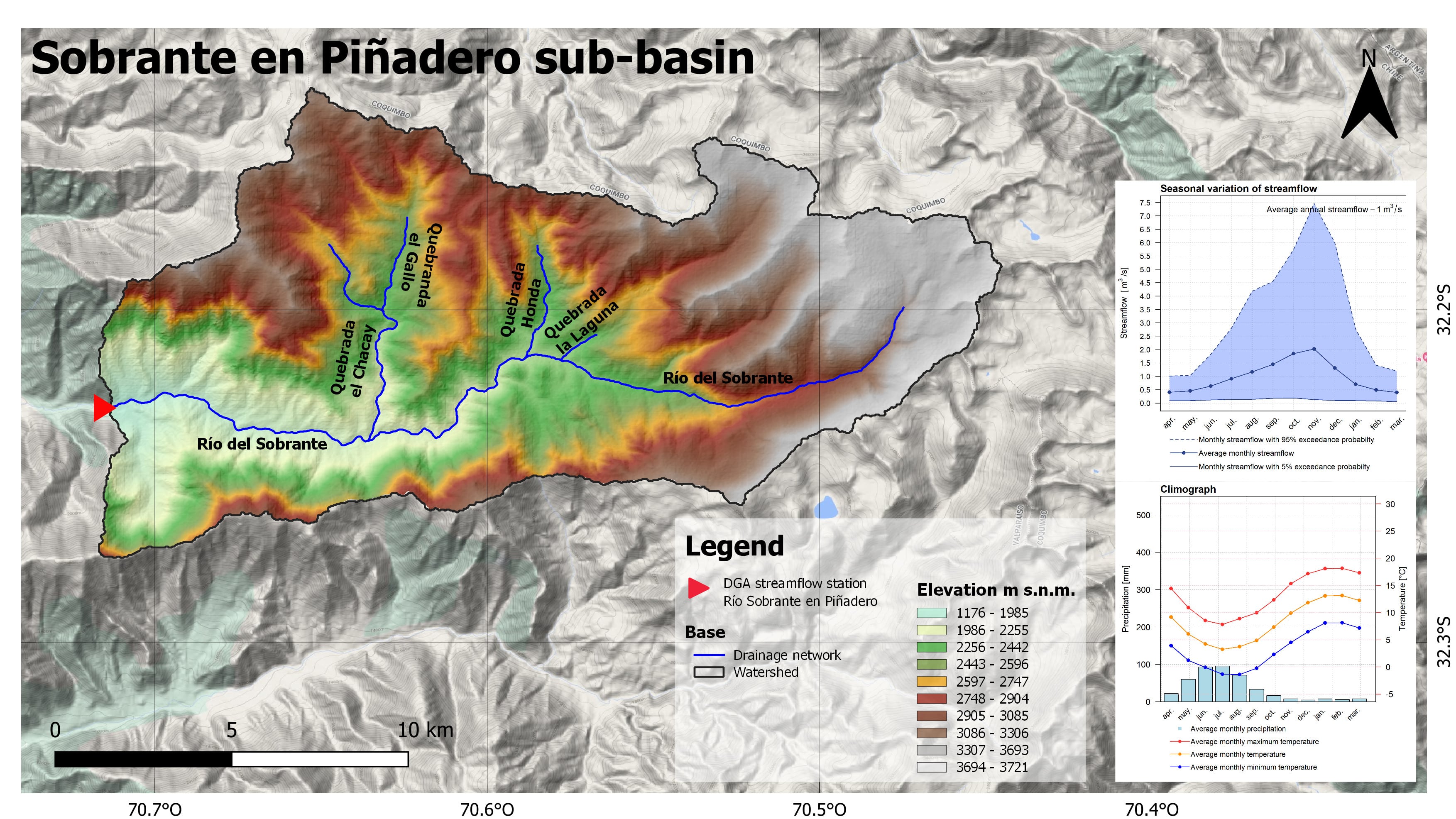 Mapa de elevacion subcuenca de Río Sobrante en Piñadero