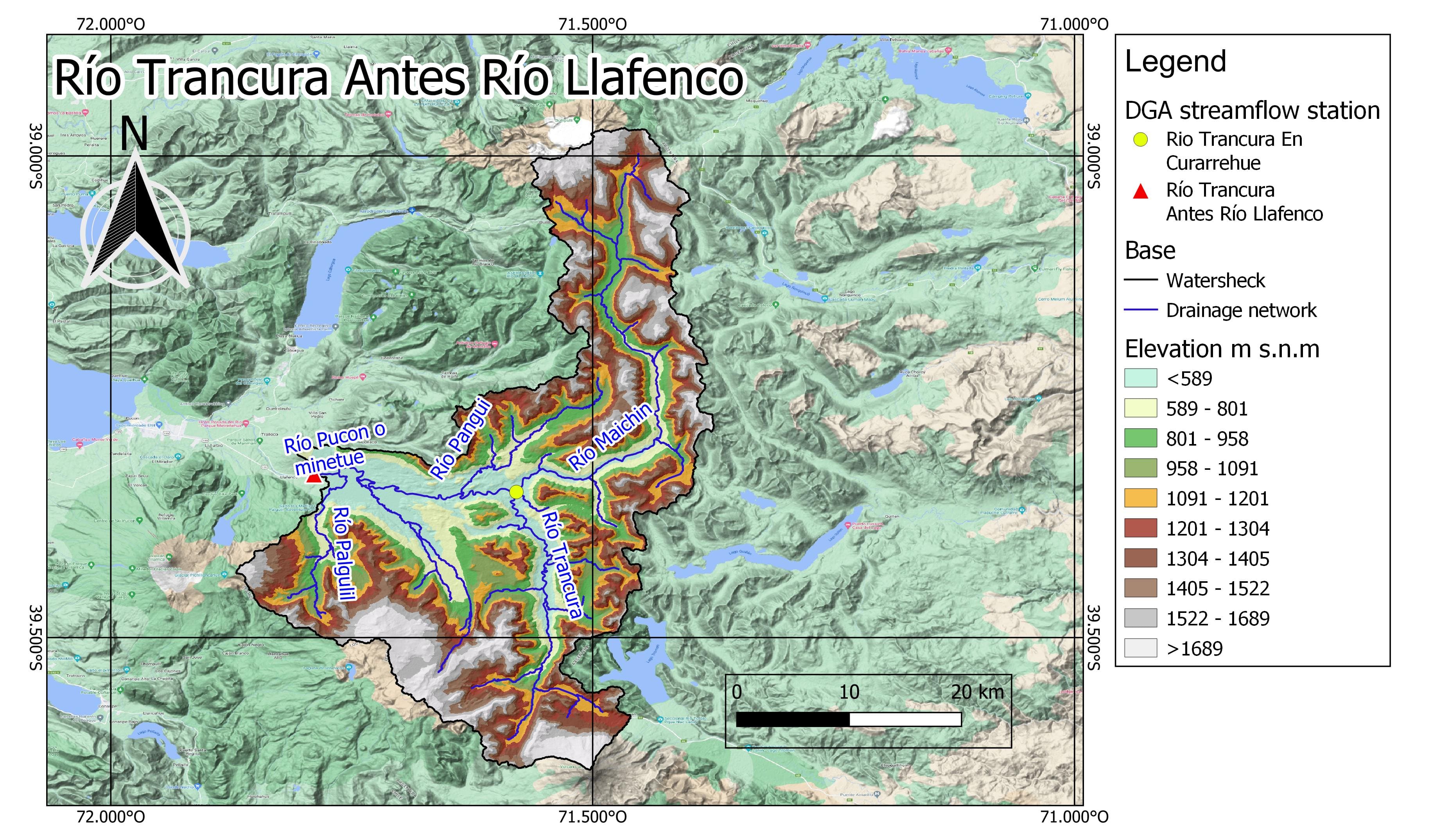 Mapa de elevacion Cuenca del Rio Trancura Antes Rio Llafenco