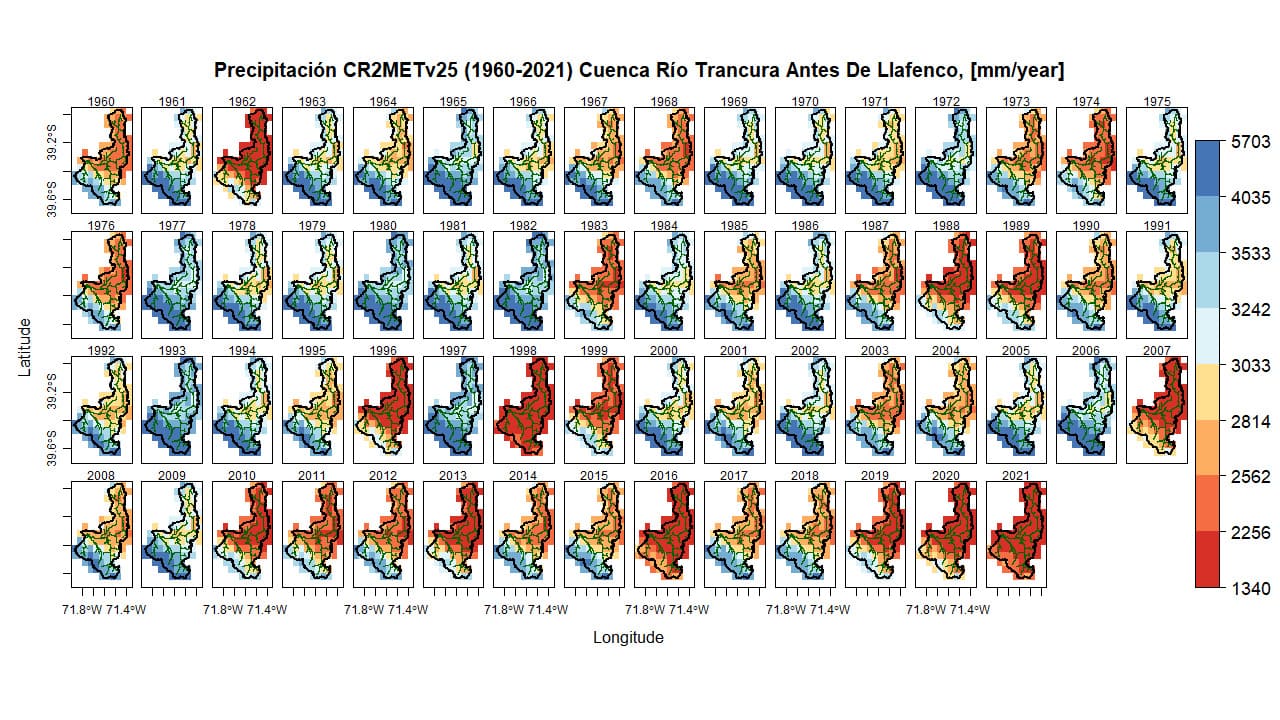Precipitación anual (1960-2021) Cuenca Río Trancura Antes de Llafenco